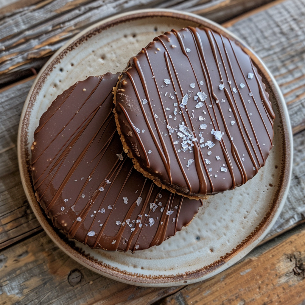 Peanut butter and melted dark chocolate on Subtle Snacks chocolate protein rice cakes