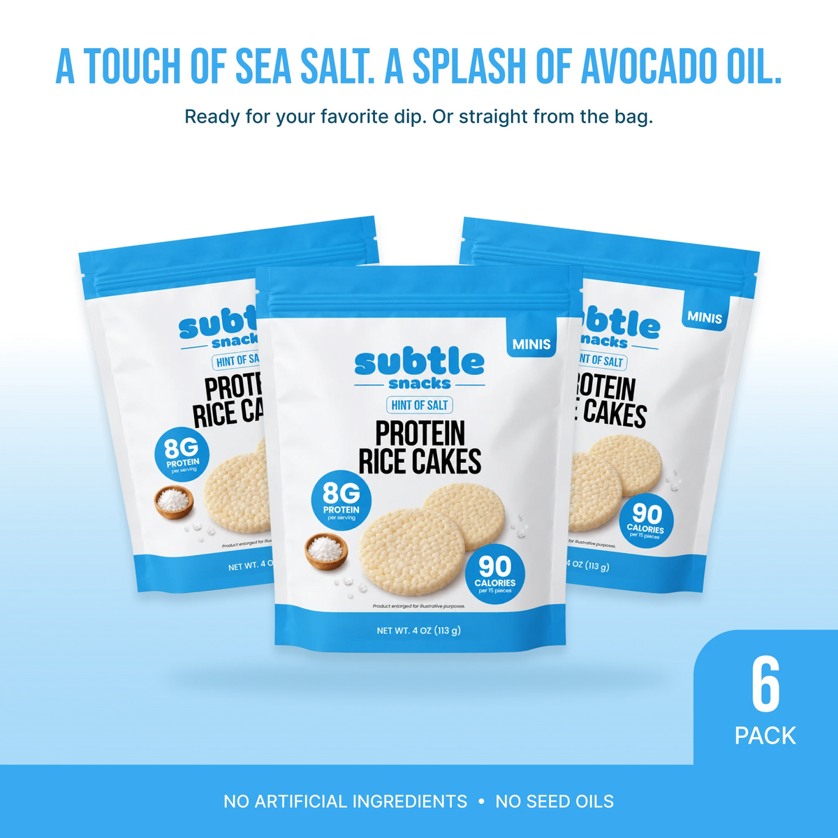 Subtle Snacks Hint of Salt Protein Rice Cake Minis, 6 pack of 4 oz bags