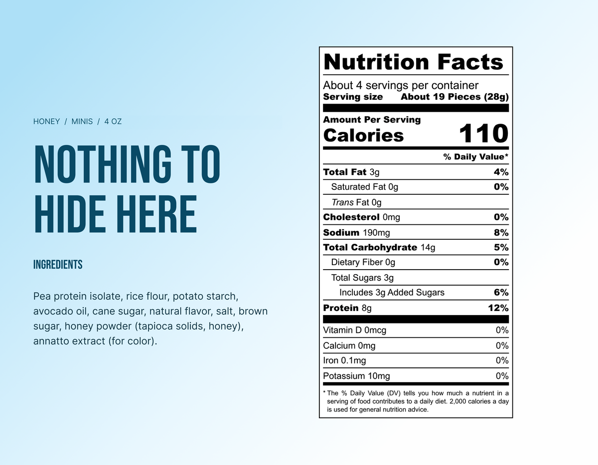 Subtle Snacks Honey Minis Nutrition facts and ingredients