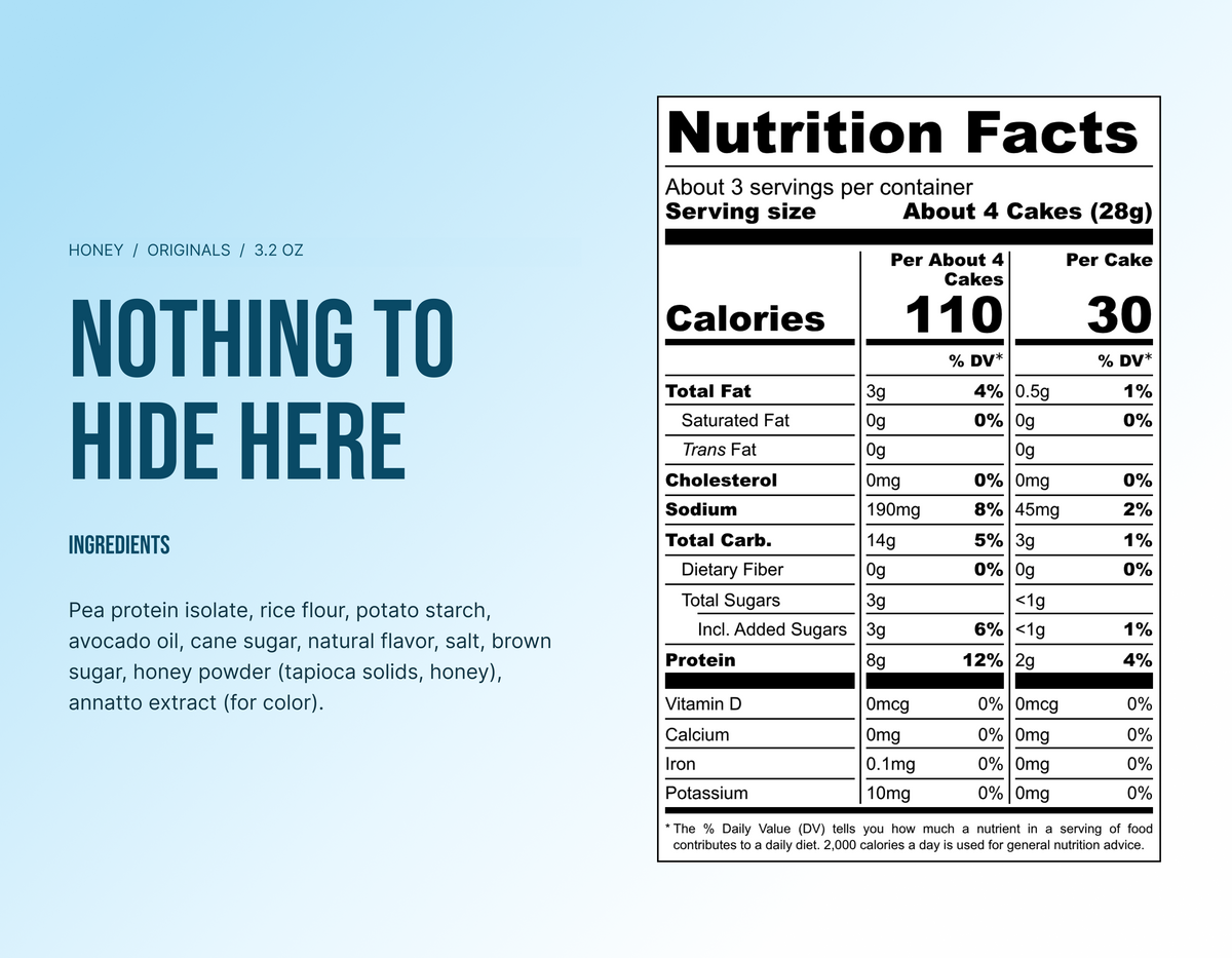 Subtle Snacks Honey Originals Nutrition facts and ingredients